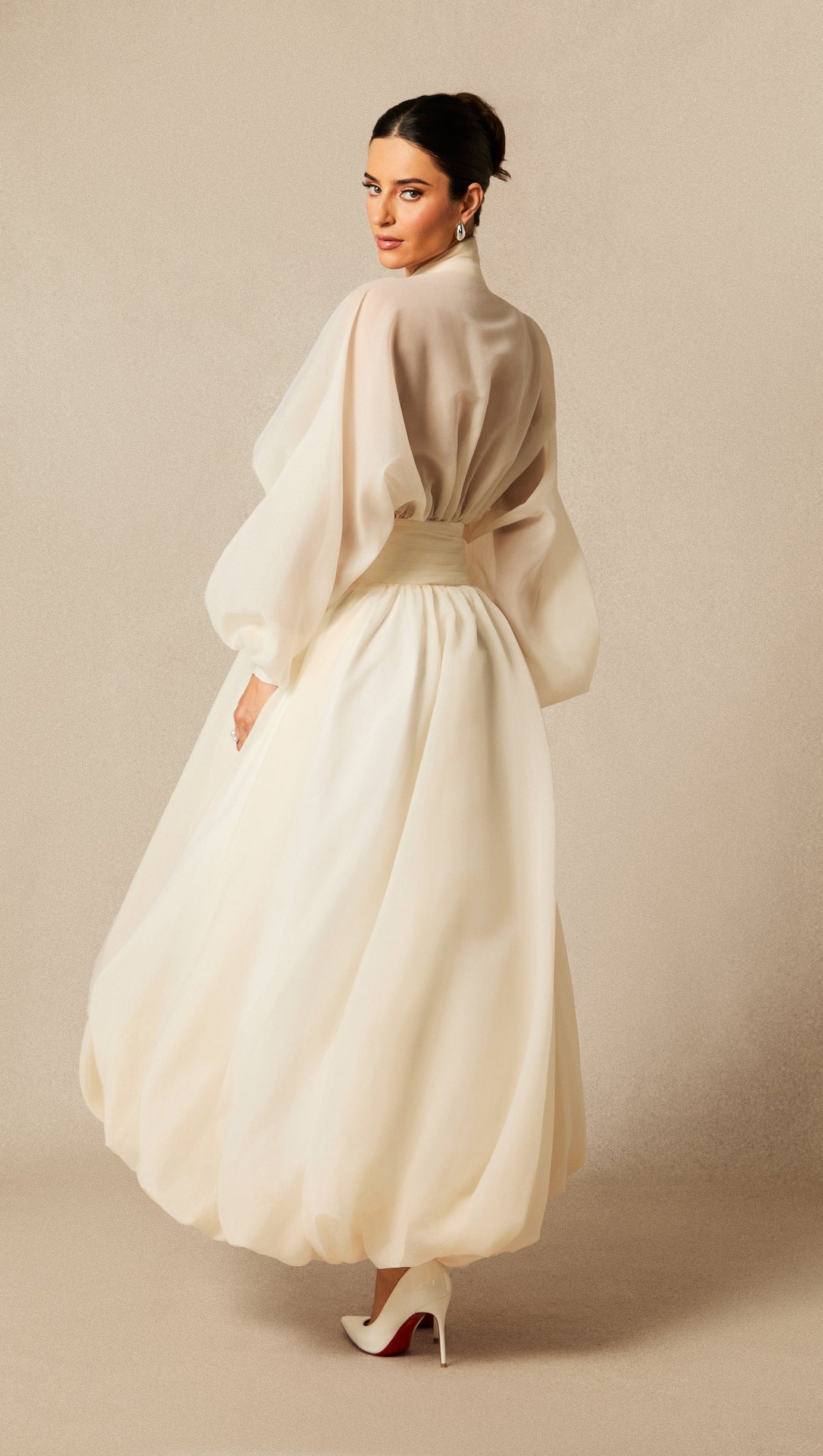 Lilly Deep V Neck Puff Sleeve Maxi Dress