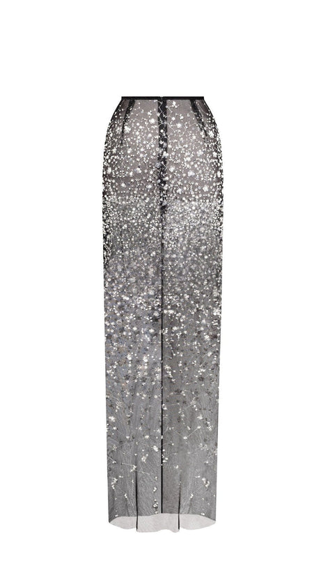 HAZEL CRYSTAL-COVERED STRAPLESS BLACK MAXI DRESS