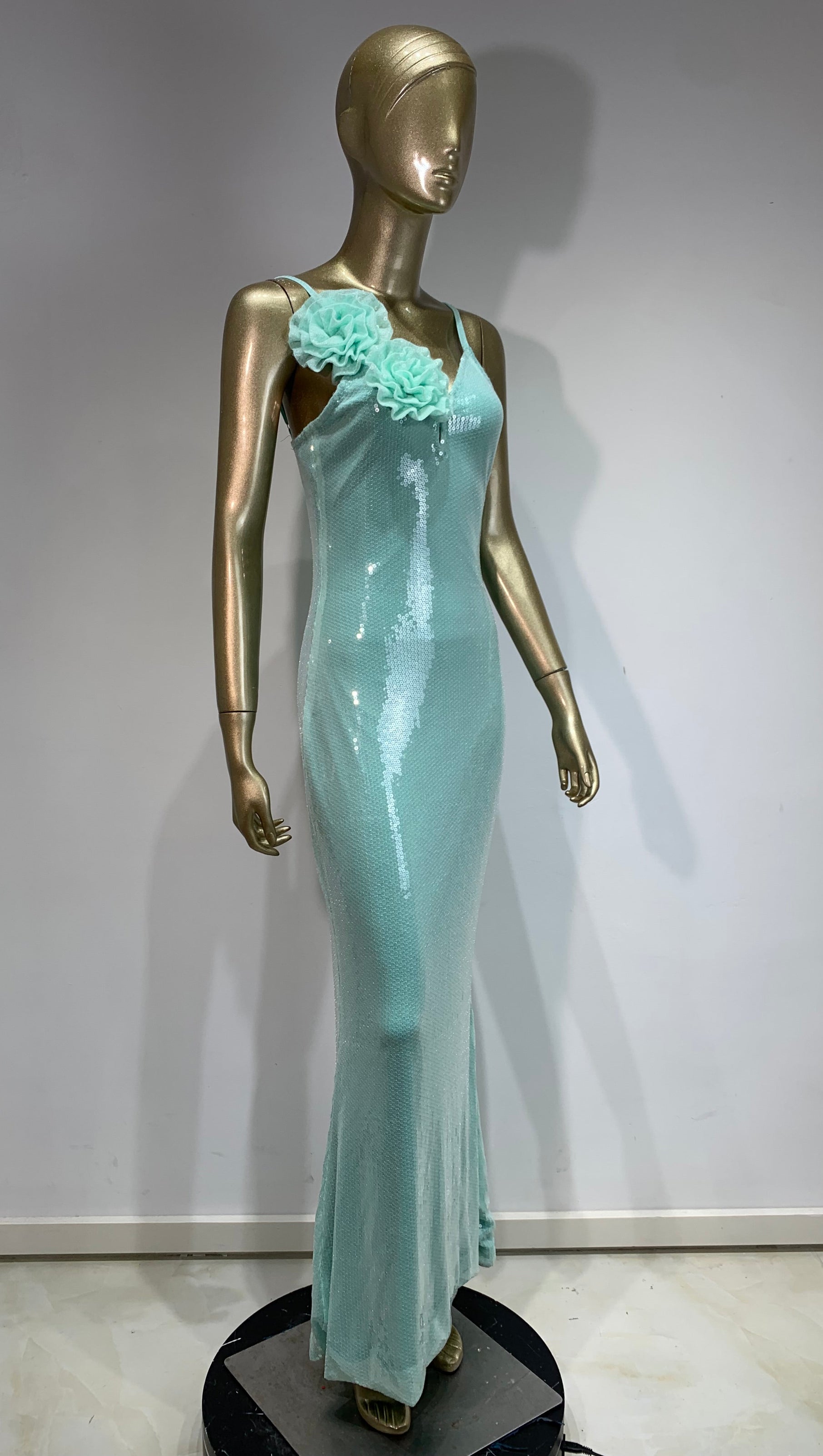 AIIZIE TEAL FLORAL EMBELLISHED BODYCON SEQUIN MAXI DRESS - product image