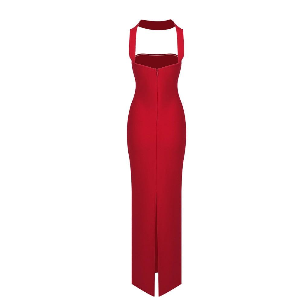 AIIZIE CUTOUT HALTER BACKLESS DRESS IN RED - product image