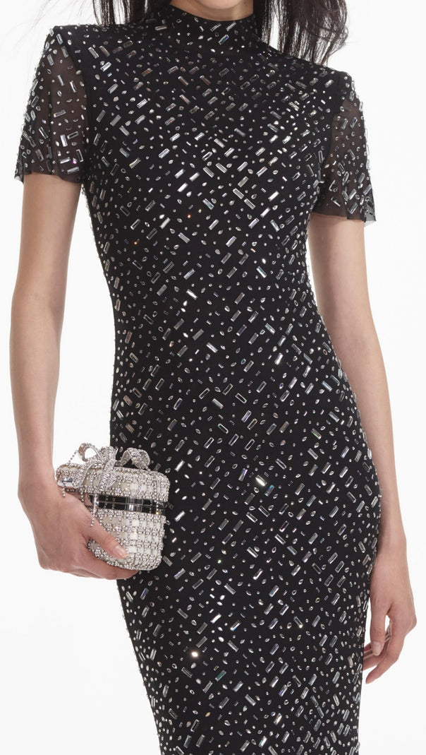 AIIZIE TIFFANY CRYSTAL EMBELLISHED MAXI DRESS IN BLACK - product image