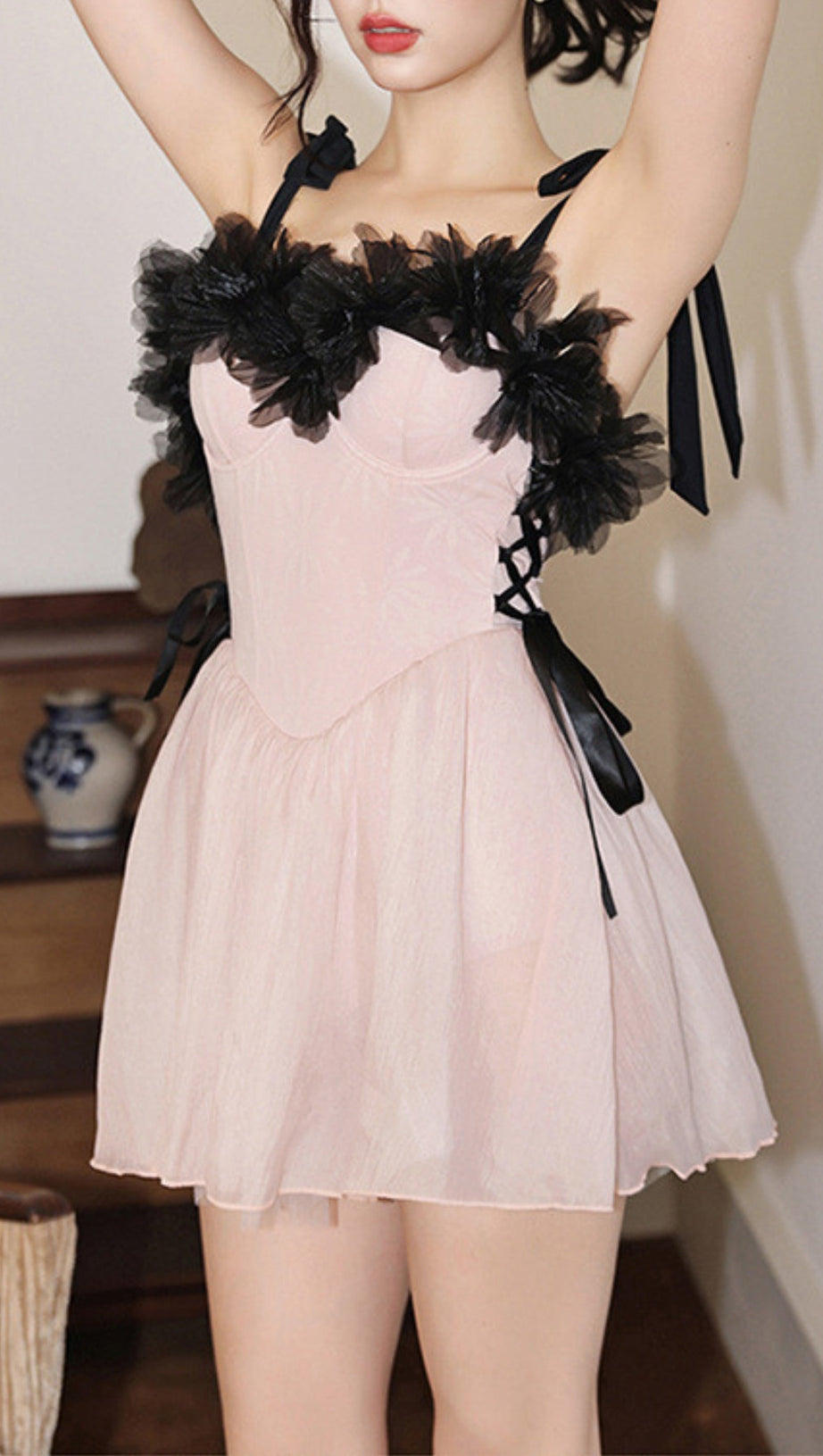 DOMAN PINK MESH EMBELLISHED ONE-PIECE SWIMSUIT