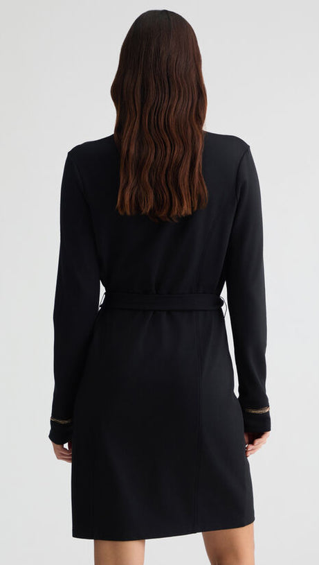 Geripptes Minikleid mit V-Ausschnitt in Schwarz