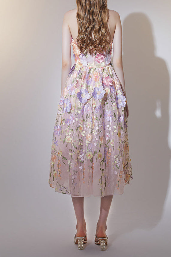 AIIZIE ANNA FLORAL EMBROIDERY MIDI DRESS IN PASTEL PINK - product image
