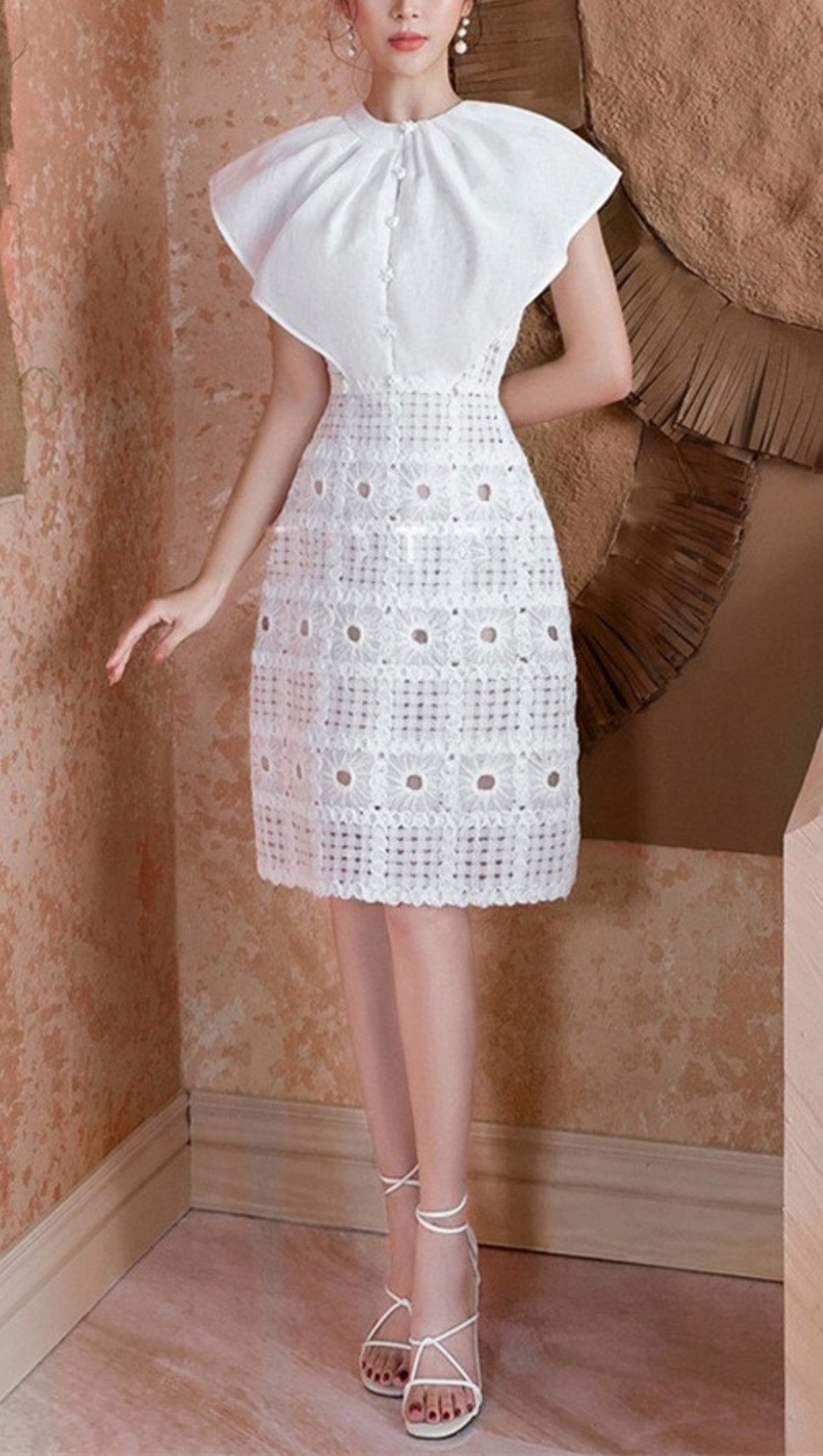 FLOWER SHAWL LACE MINI DRESS