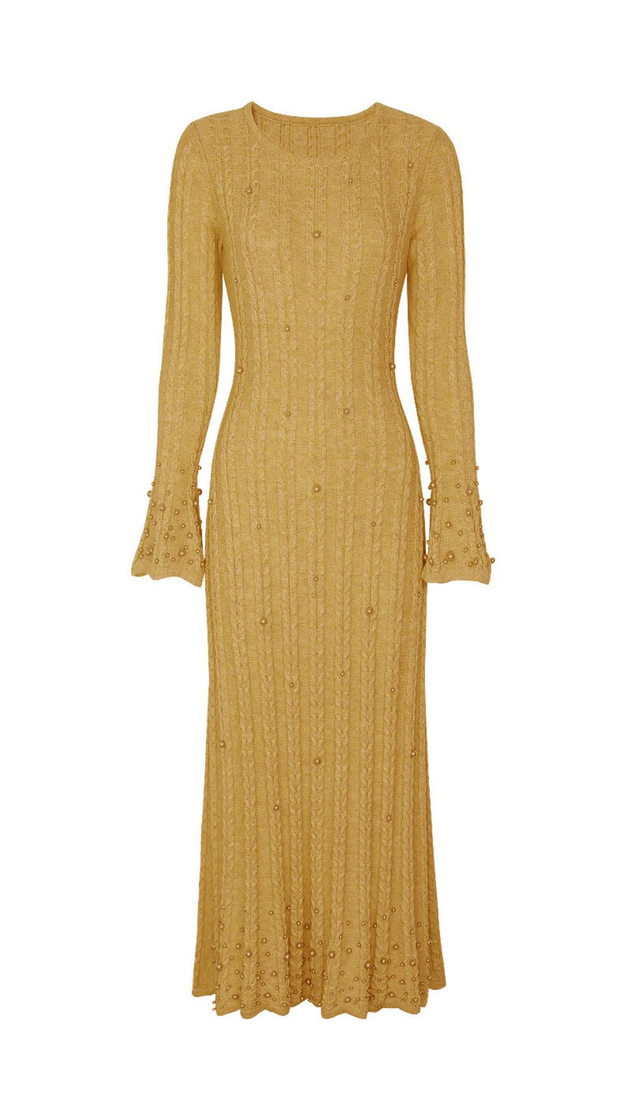 Jace Pearl Embellished Cable Knit Midi Dress - Elegant Lavender Chic