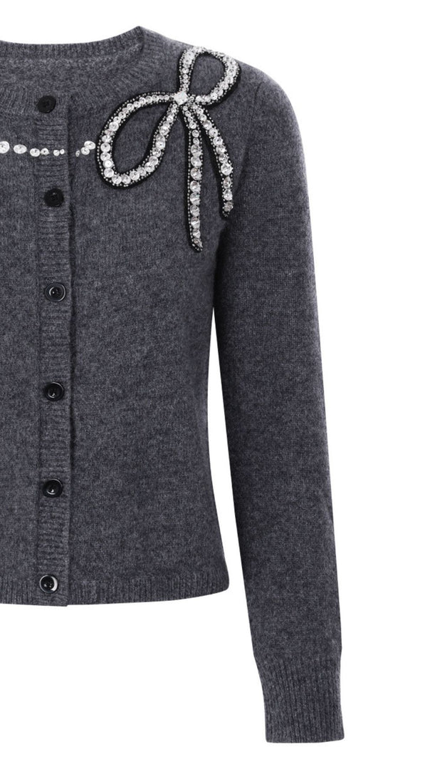 AIIZIE Jordana Embellished Knit Cardigan with Pearl & Crystal Bow - product image