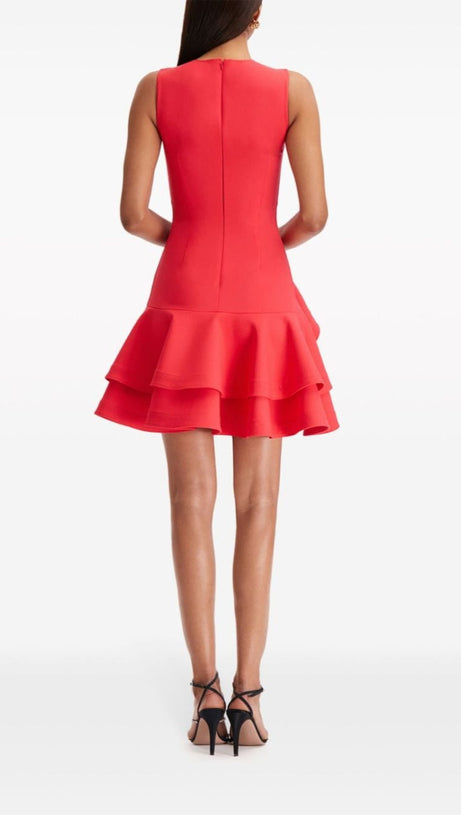 TIERED RUFFLE MINI DRESS IN RED