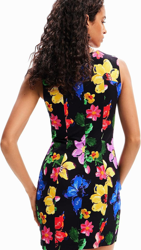 MULTICOLOR SLEEVELESS FLORAL MINI DRESS
