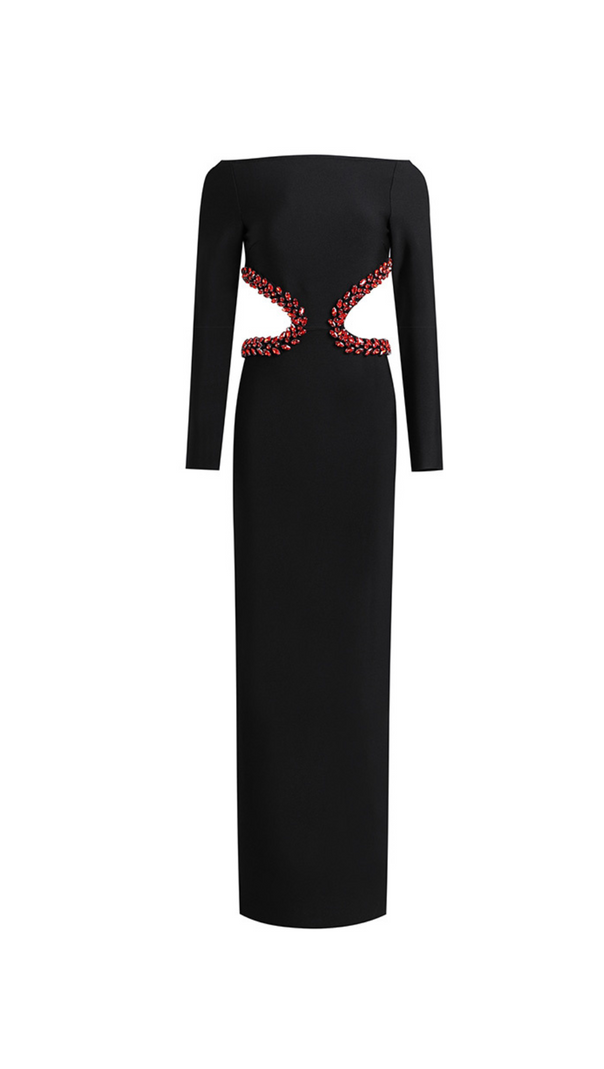 AIIZIE ONE SHOULDER BEADED EMBELLISHED BACKLESS MAXI DRESS - product image