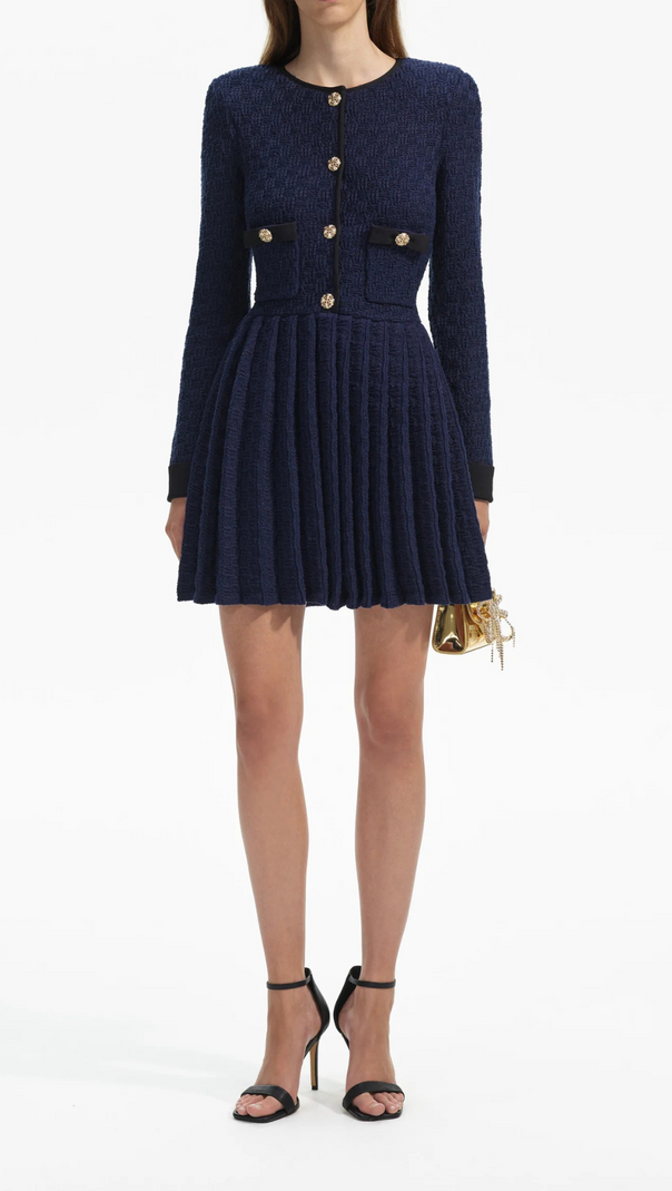 AIIZIE NAVY WEAVE KNIT MINI DRESS - product image