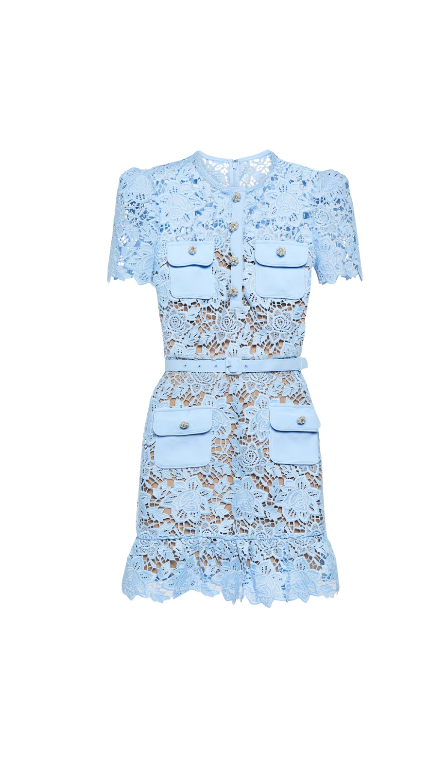 BLAUES MINIKLEID MIT SPITZE UND SCHÖSSCHEN 
