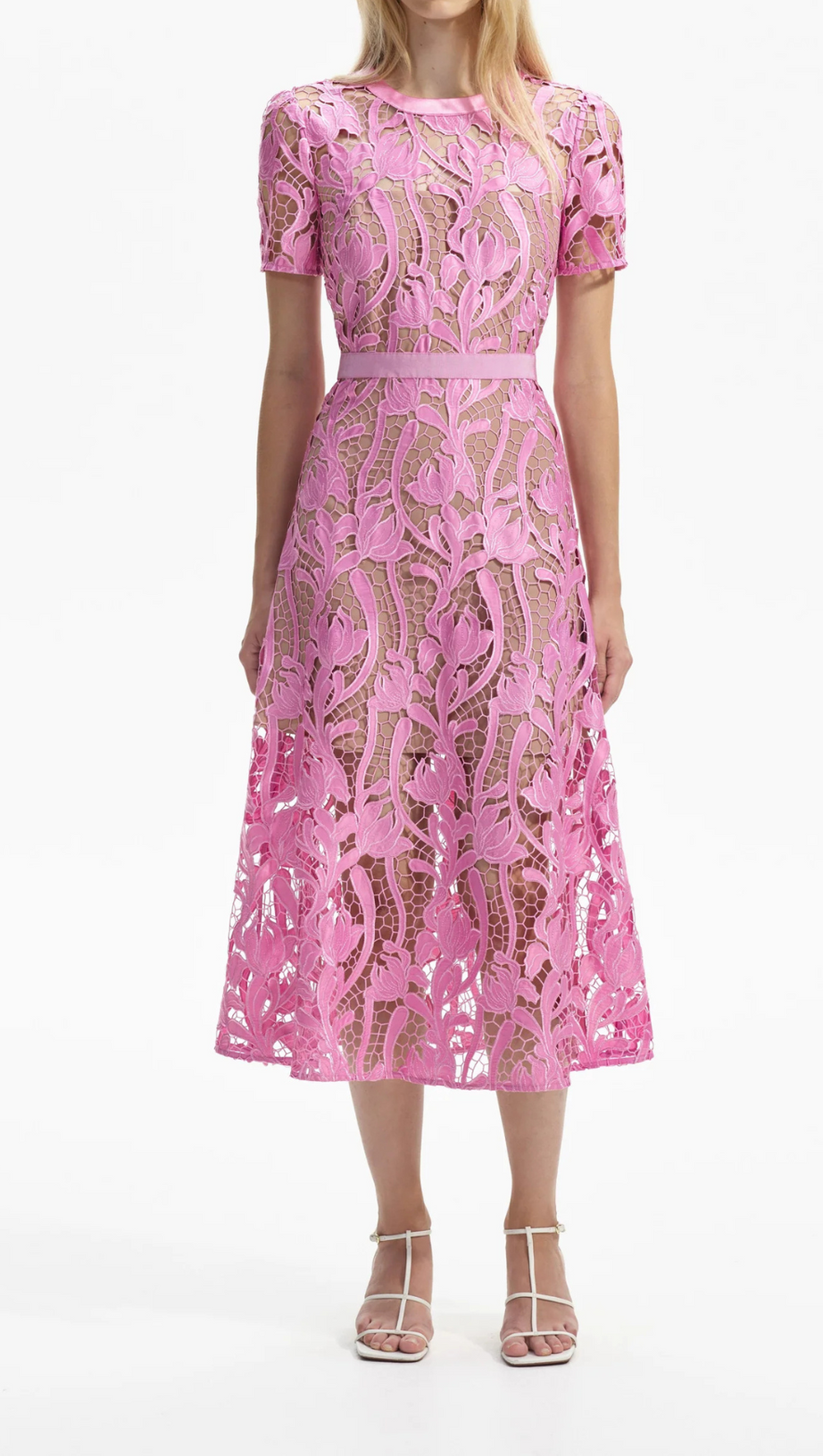 ABITO MIDI IN PIZZO ROSA 