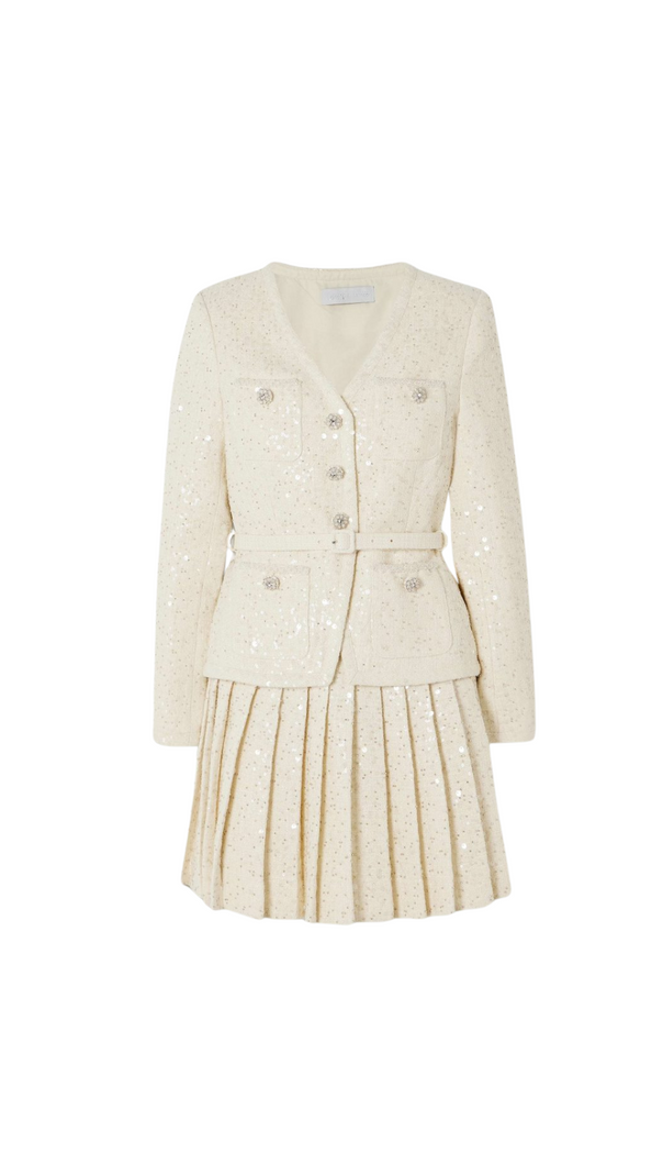 AIIZIE CREAM SEQUIN BOUCLE TAILORED MINI DRESS - product image