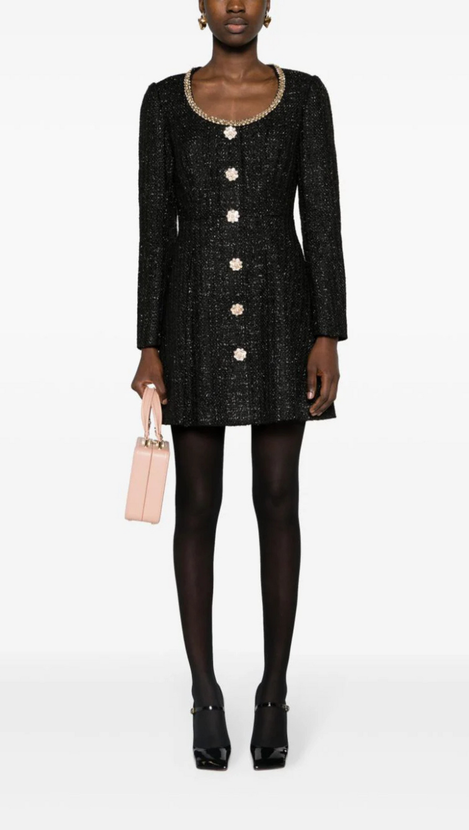 BLACK BOUCLE MINI DRESS