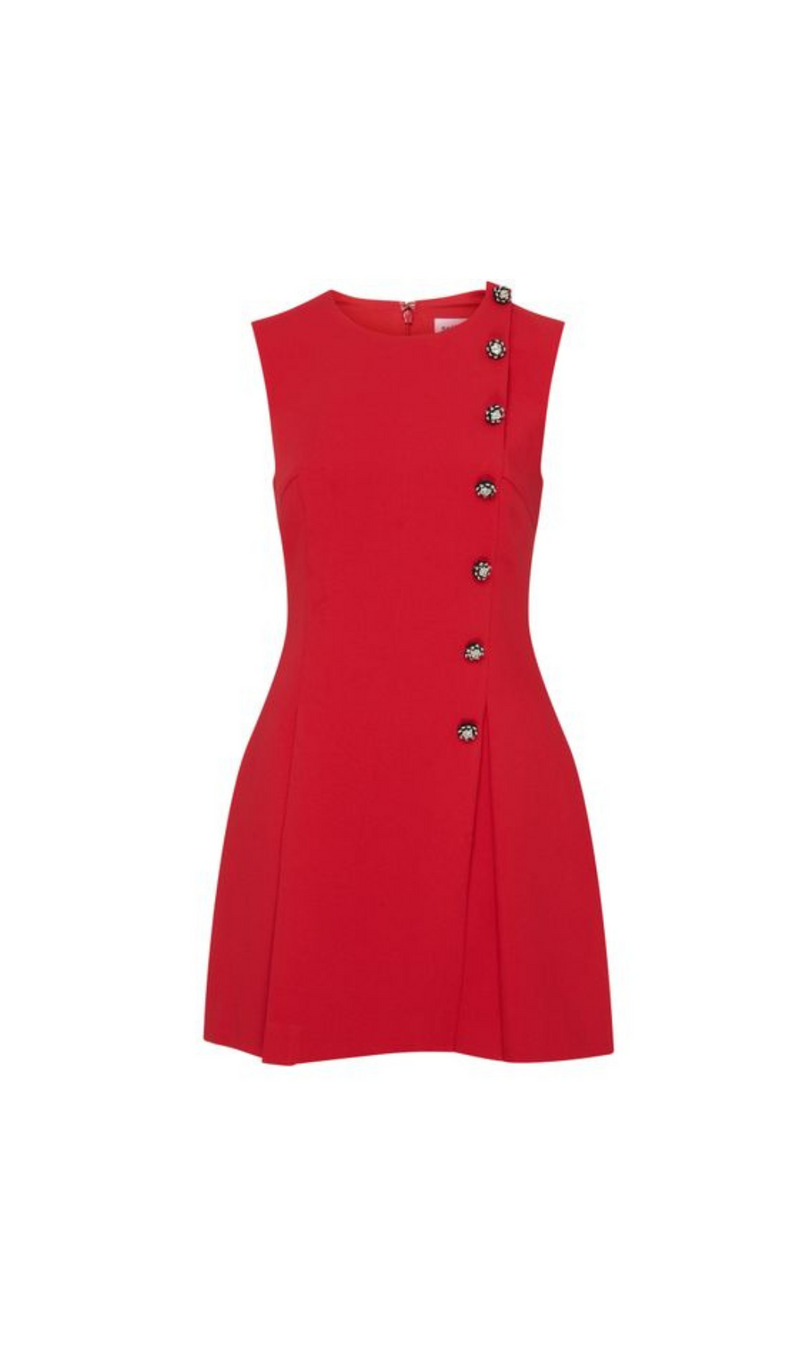 RED WOOL CREPE MINI DRESS