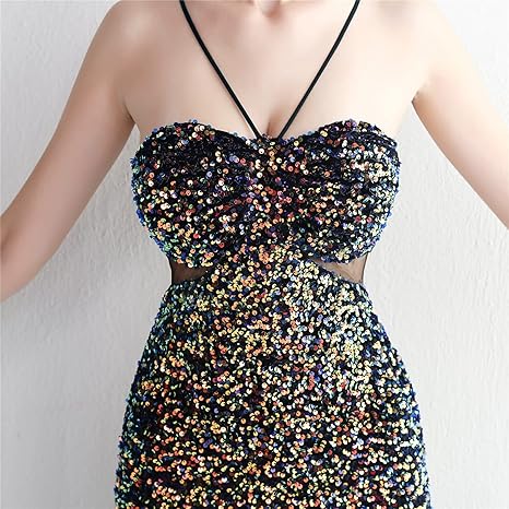 MARIAN CHARCOAL CUTOUT SEQUINS HALTER MAXI DRESS