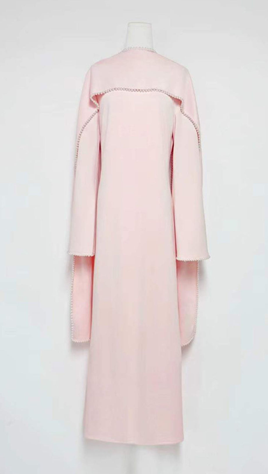 HIDI PINK PEARL TRIM SHAWL MAXI DRESS | ELEGANT LONG SLEEVE FORMAL GOWN