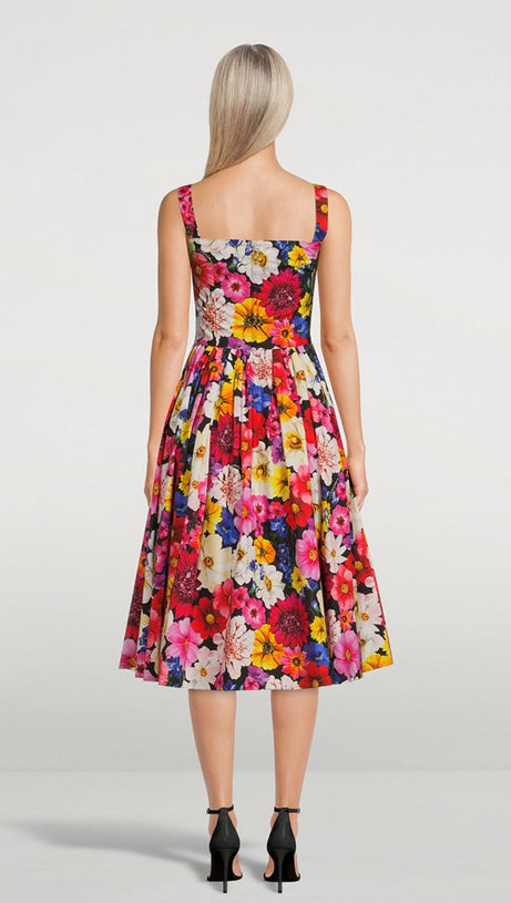 COTTON POPLIN MIDI DRESS IN GARDEN PRINT