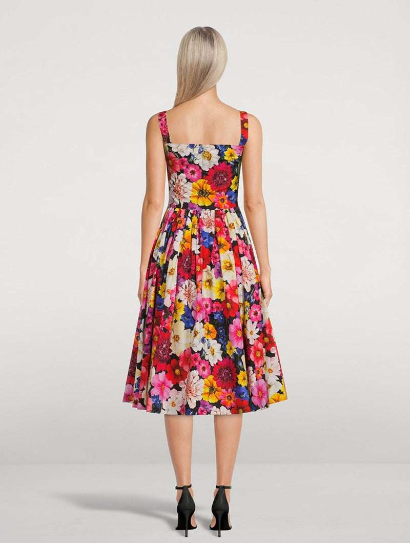 Cotton Poplin Midi Dress In Garden Print