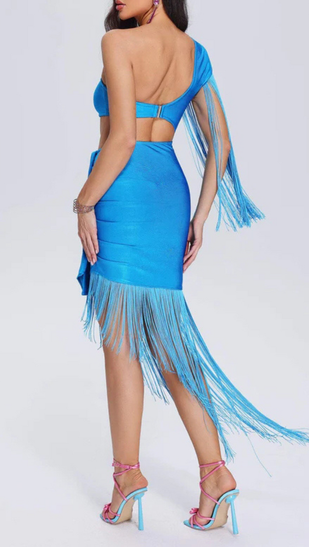 AIIZIE ASYMMETRIC TASSEL BANDAGE DRESS - product image