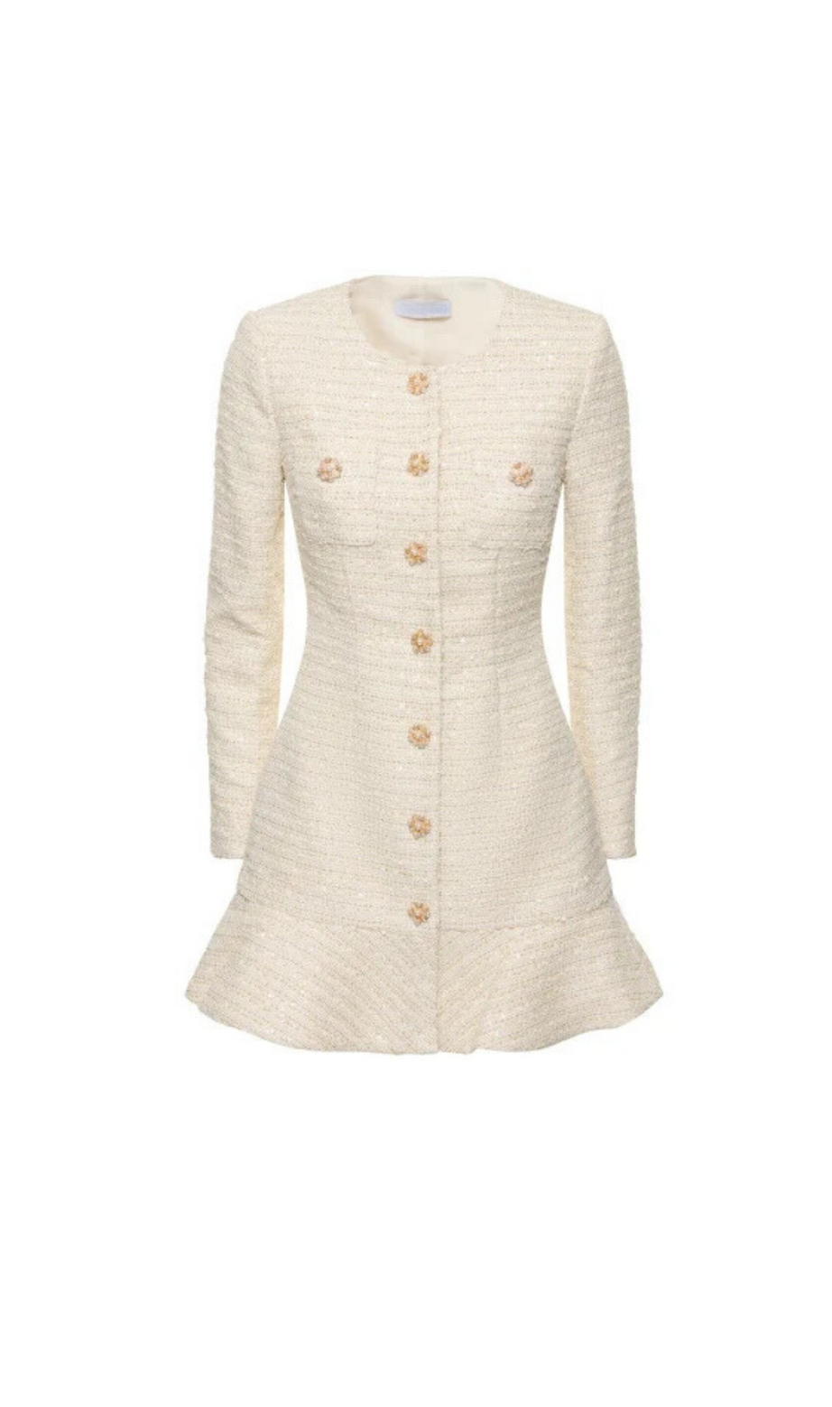 GOLDENES LANGÄRMELIGES MINIKLEID AUS BOUCLE 