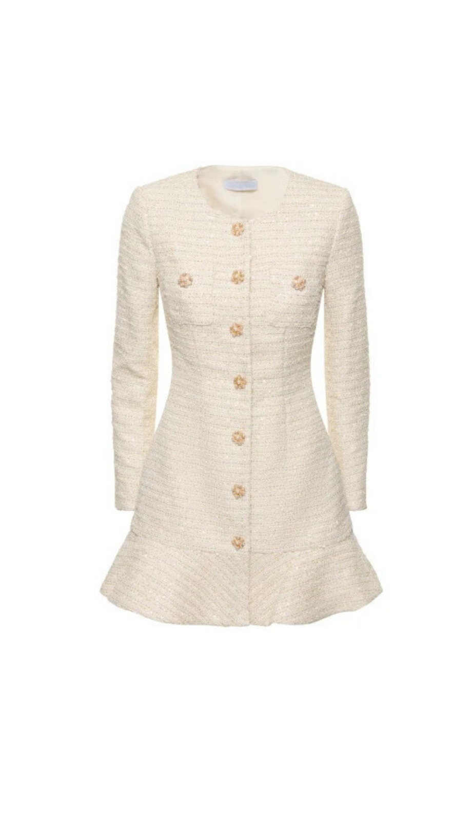 GOLD BOUCLE LONG SLEEVE MINI DRESS
