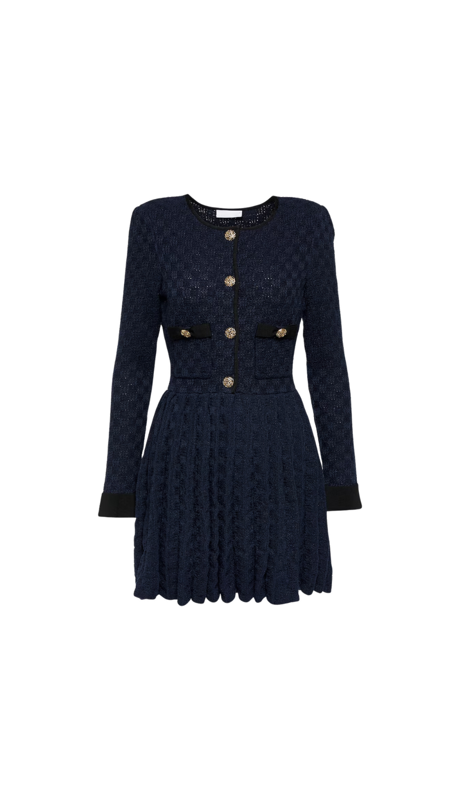 MARINEBLAUES MINIKLEID AUS GEWEBTEM STRICK 