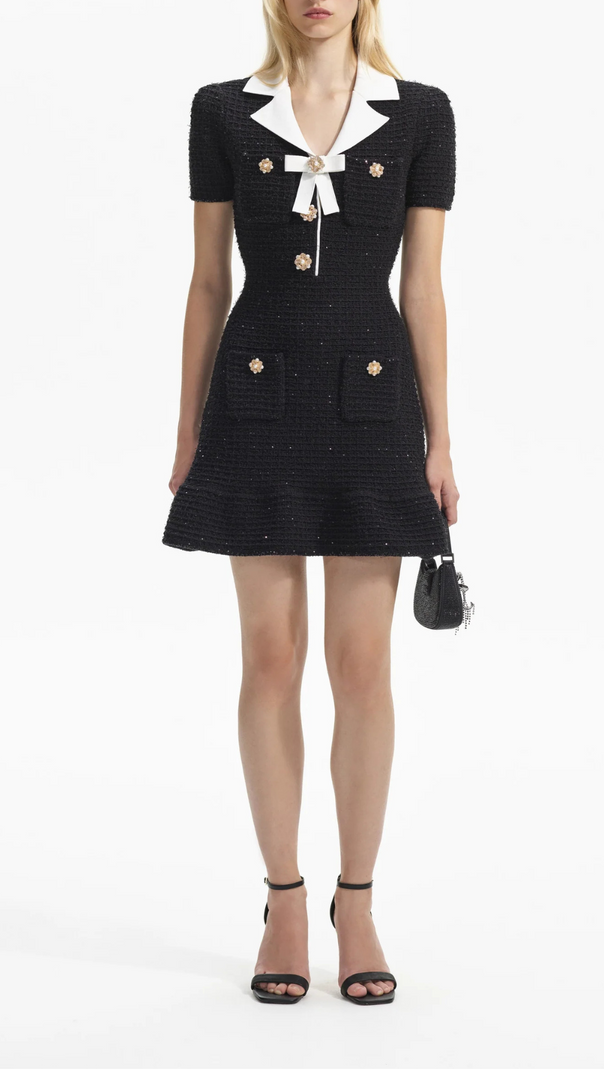 AIIZIE BLACK KNIT BOW MINI DRESS - product image