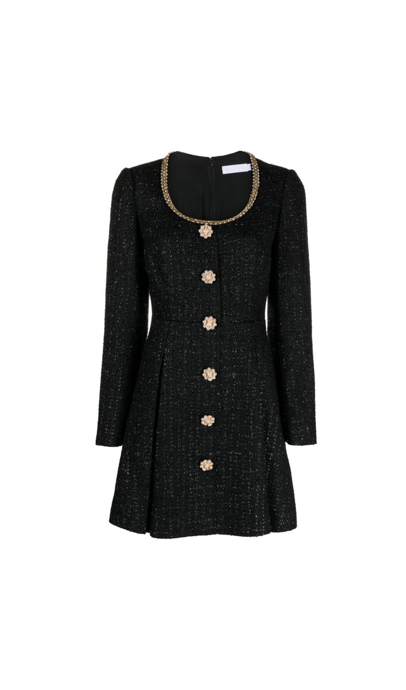 BLACK BOUCLE MINI DRESS