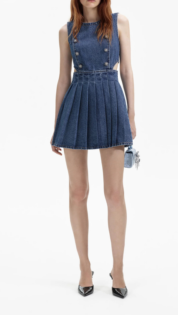AIIZIE BLUE DENIM CUT-OUT MINI DRESS - product image