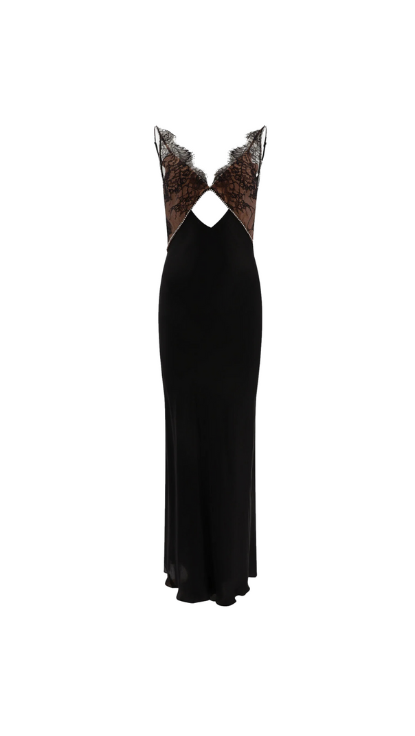 AIIZIE BLACK LACE SATIN MAXI DRESS - product image