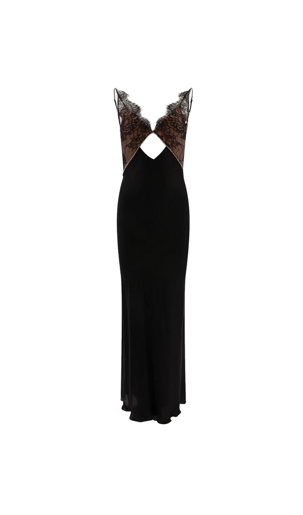 BLACK LACE SATIN MAXI DRESS