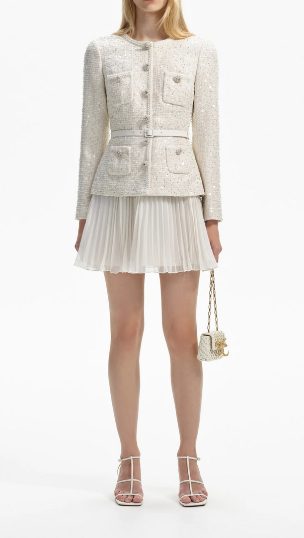 AIIZIE CREAM SEQUIN BOUCLE TAILORED MINI DRESS - product image