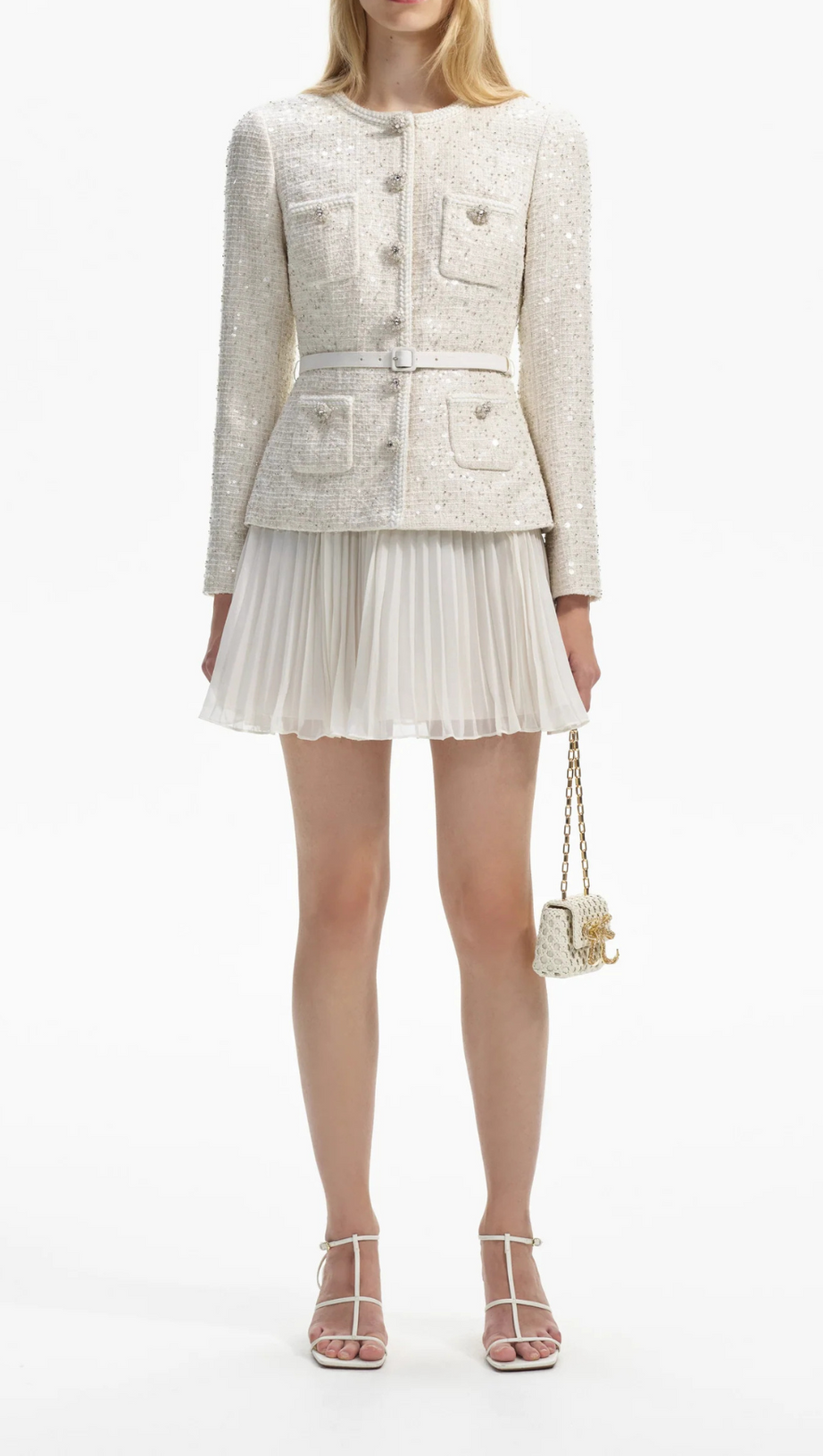 CREAM SEQUIN BOUCLE TAILORED MINI DRESS