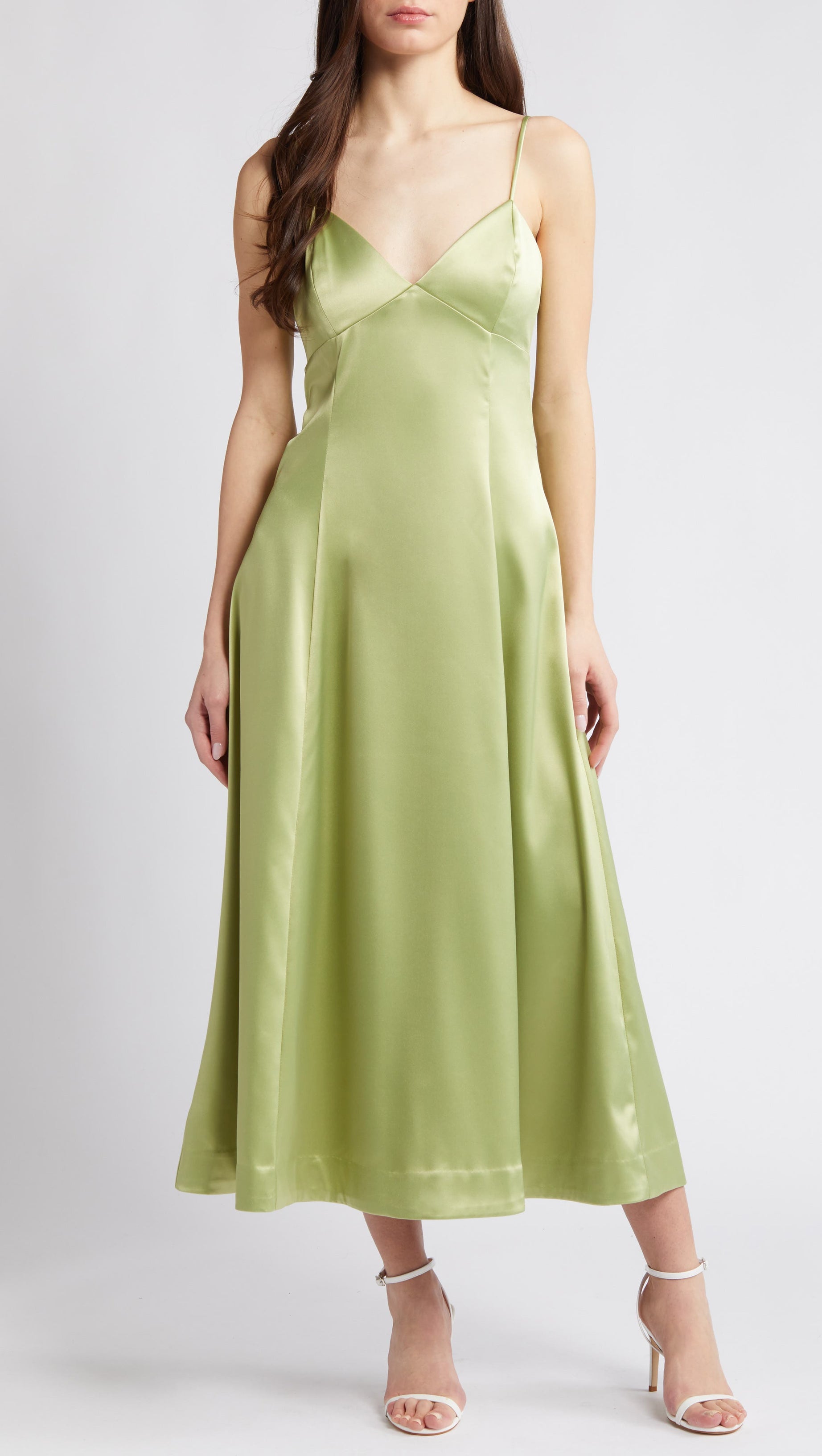 THE ELODIE SATIN DRESS IN PISTACHIO