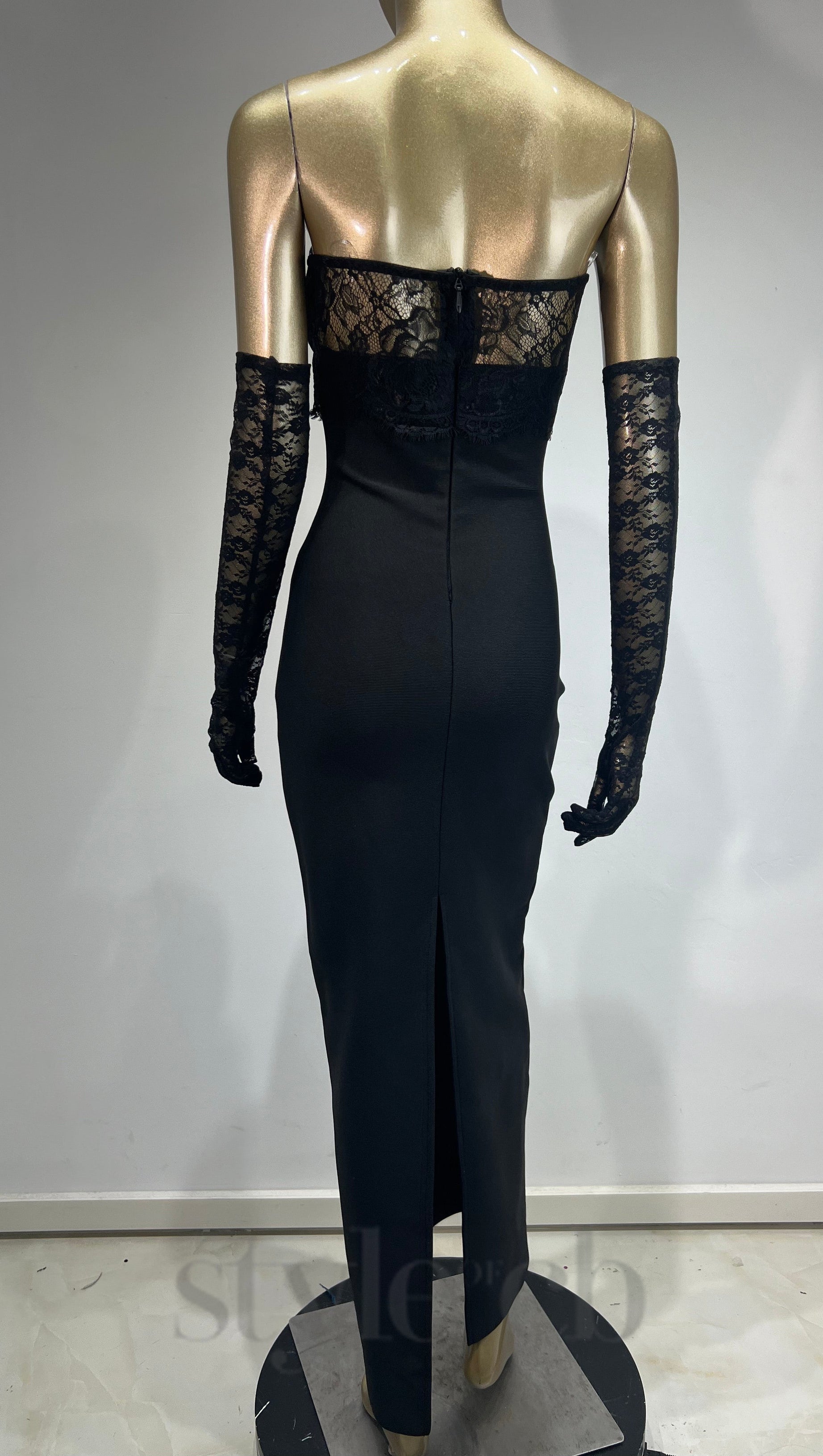 GWENDOLYN STRETCH JERSEY STRAPLESS MAXI DRESS IN BLACK