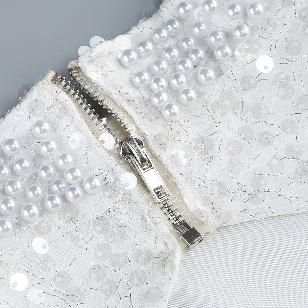 AIIZIE YVETTE PEARL EMBELLISHED SEQUIN MAXI DRESS IN WHITE - product image