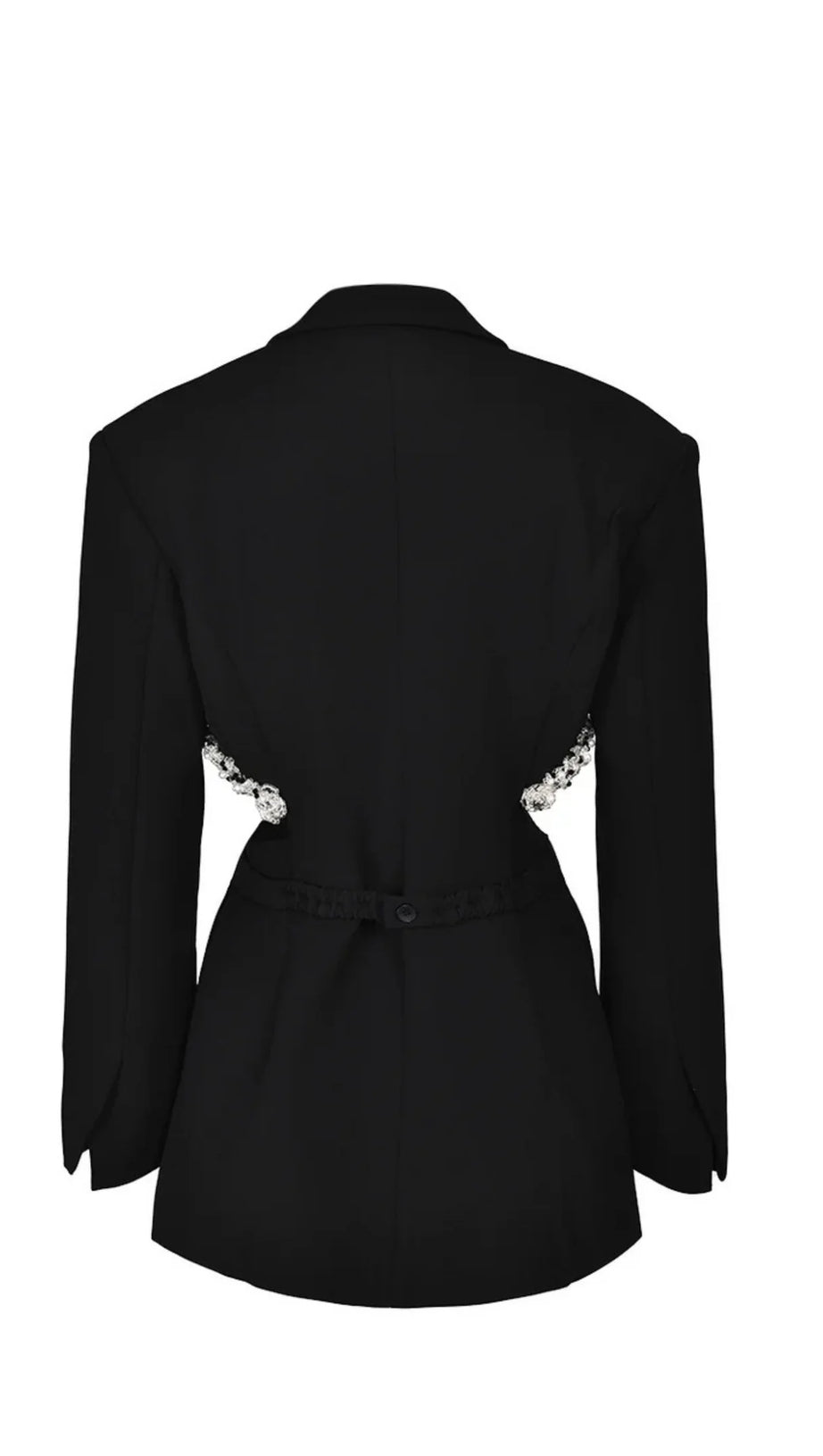 CRYSTAL-EMBELLISHED CUT OUT BLAZER DRESS IN BLACK