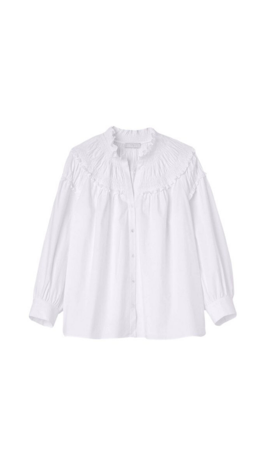 COTTON SMOCKED RUFFLE BLOUSE