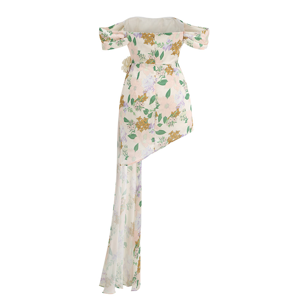 AIIZIE OFF-SHOULDER FLORAL PRINTED ASYMMETRIC MINI DRESS - product image