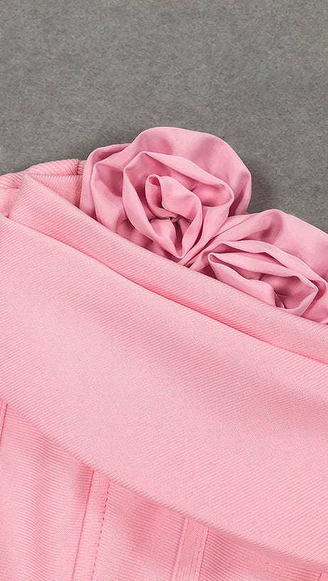 OFF-SHOULDER FLOWER MAXI DRESS IN BLUSH