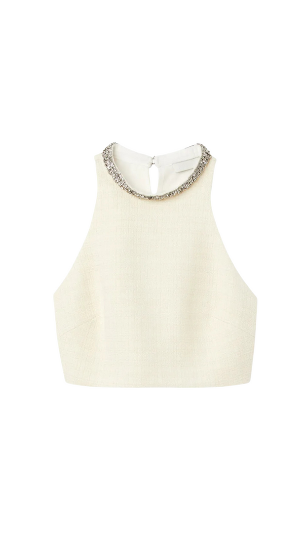 AIIZIE EMBELLISHED TWEED CROP TOP - product image