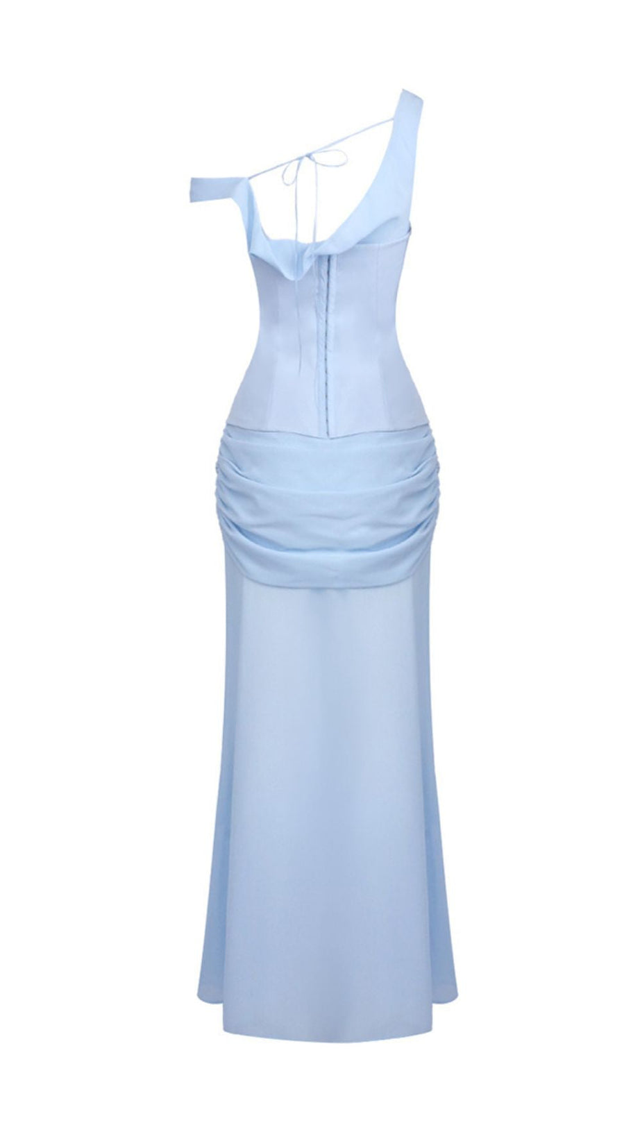ISTAS SKY BLUE CORSET MAXI GOWN - ELEGANT ONE-SHOULDER FORMAL DRESS