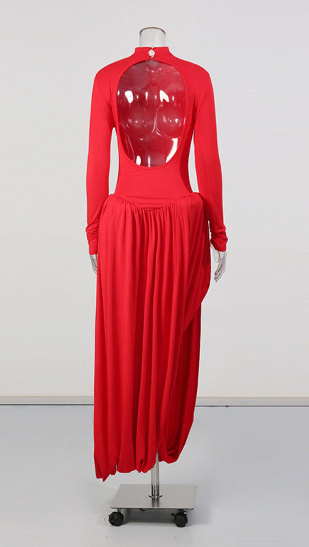 AIIZIE Javon Radiant Red Long Sleeve Maxi Dress - Elegant Evening Gown for Women - product image