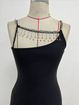 Rhinestone Metal Chain Tassel Bandage Dress