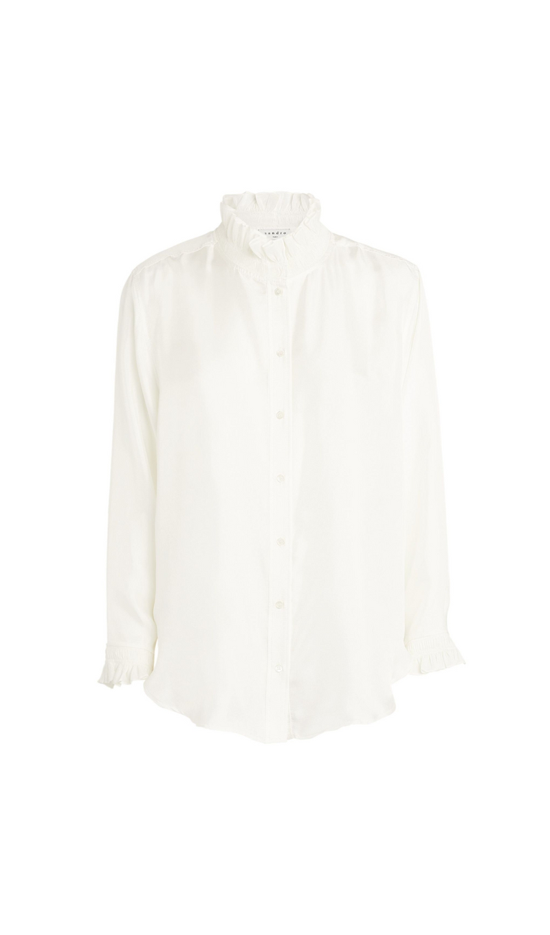 RUFFLED TRIM SILK SHIRT