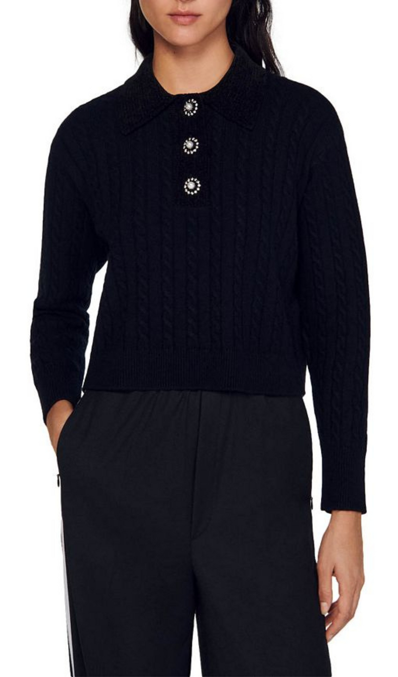 CABLE KNIT POLO NECK JUMPER