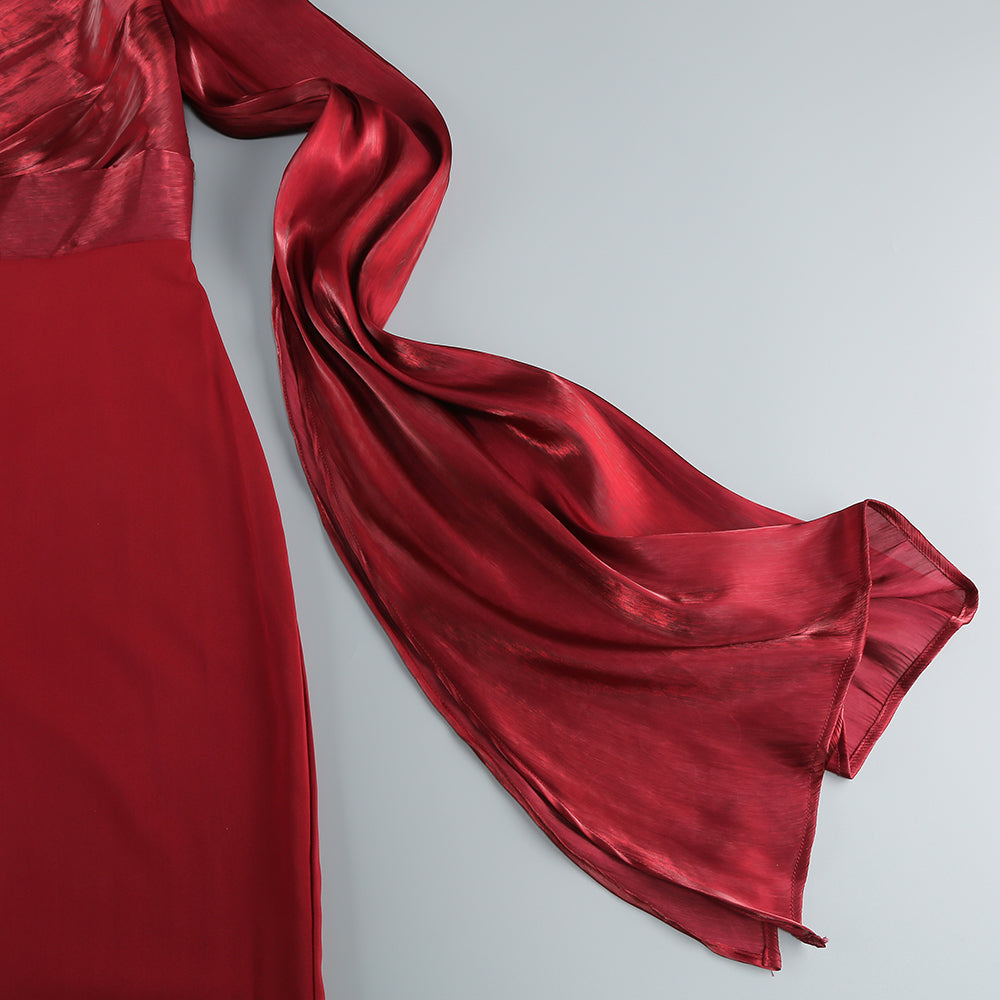 AIIZIE MARCIA TRUMPET SLIT SLEEVE BODYCON MAXI DRESS IN RED - product image