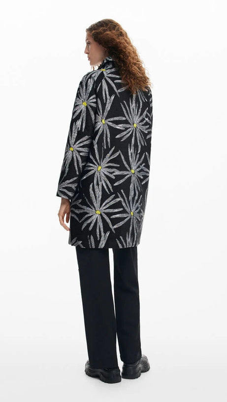 DAISY PRINT COAT IN BLACK